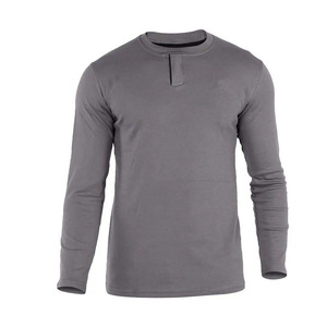 T-shirt en tricot à manches longues pour homme, col rond, couleur unie, logo personnalisé, service OEM, fabrication, coupe décontractée, gris - Product Image 1