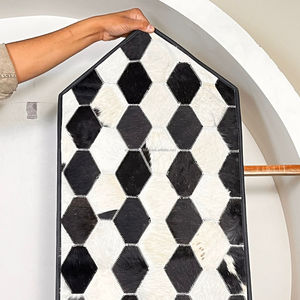 Western Handmade Genuine Hair-on Leather <b>Table</b> <b>Runner</b> Black & White Checkered Patchwork Elegant Style Home Decor <b>Dining</b> <b>Table</b> - Product Image 4