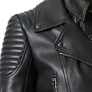Chaqueta de Motociclista de Cuero Genuino Negro para Mujer, Manga Larga, Cierre de Cremallera, Color Sólido, Estilo Otoñal, Material de Piel de Vaca - Product Image 5