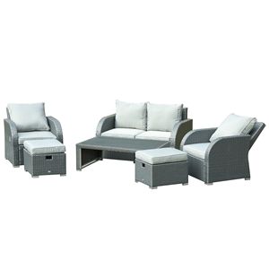 Set di Mobili da Esterno in 6 Pezzi, Divano in Vimini e Poltrona Singola con Poggiapiedi Reclinabili, in Materiale PE, Design Elegante in Rattan - Product Image 2