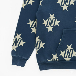 Sweat-shirt à capuche bleu marine avec imprimé étoiles, coupe classique, style décontracté pour homme, en tissu French Terry, style automne, en vente - Product Image 6