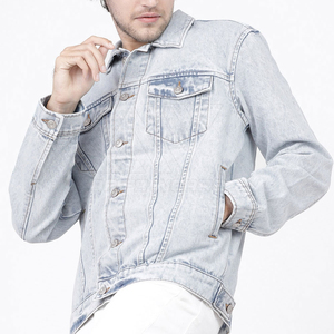 Veste en jean longue extensible sur mesure pour homme, en coton bleu, veste en jean unie pour l'hiver, pour homme, taille plus - Product Image 3