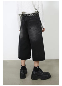 กางเกงยีนส์ขาสั้นทรงหลวมสีดำล้างสไตล์วินเทจ Y2K สตรีทแวร์ ผ้าฝ้าย 100% ทรงหลวม ปรับแต่งได้ตามต้องการ OEM ODM - Product Image 2