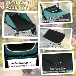 Passeggino per Cani di Taglia Grande fino a 30 kg, Maniglia Regolabile in 8 Posizioni, Chiusura a Pulsante, Materiale in Alluminio Verde Acqua - Product Image 6