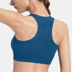 Ishaq Women's <b>Blue</b> High Support Racerback Sports <b>Bra</b> Zip Front Design Seamless Spandex/Nylon Material for Yoga Running Fitness - Product Image 3