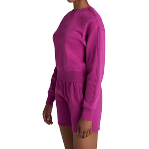Ensemble décontracté deux pièces pour femme : sweat-shirt oversize et short rose fuchsia avec logo personnalisé, en molleton de coton à col ras du cou - Product Image 2