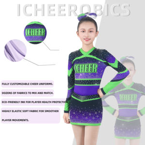Ensemble d'uniformes de cheerleading personnalisés pour femmes, haut à manches longues, jupe, tissu en spandex/polyester 300g, OEM uni - Product Image 4