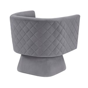 Sedia Girevole in Legno Massello con Tessuto in Velluto Grigio, Schienale con Motivo a Rombi, Sedia Comfort per Arredamento Soggiorno, 1 Pezzo - Product Image 5