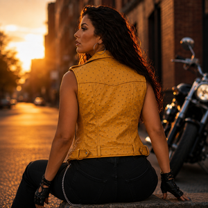 <b>Leather</b> Spot Women's Genuine <b>Leather</b> Corset Style Moto & <b>Biker</b> <b>Vest</b>-Breathable V-Neck Zipper Closure Outerwear - Product Image 3