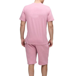 Offre Spéciale 2026 – Ensemble T-shirt Col Rond Rose et Short en Tissu Éponge pour Homme – Séchage Rapide, Couleur Unie, Coton Tricoté Respirant – Vente en Gros OEM - Product Image 2