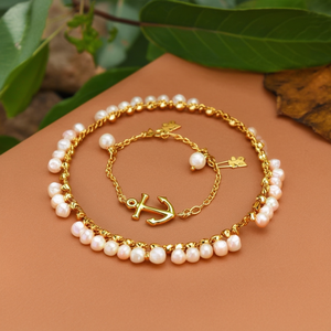 24K Gold Plated Copper Pearl Christian Anchor Key Bracelet - Product Image 3