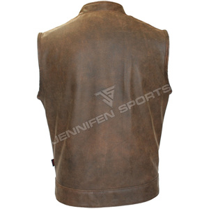 Men's Brown <b>Leather</b> Vests Fashion Turn Down Collar Moto Biker Waistcoat Male Slim Fit Motorcycle <b>Sleeveless</b> <b>Jacket</b> - Product Image 6