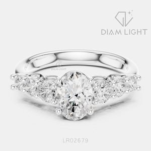 Bague de fiançailles en or blanc 14 carats avec diamant de laboratoire de 0,855 carats, coupe ovale, pierres latérales, bague de mariée, certifiée IGI, bijoux fins, cadeau pour femme - Product Image 1