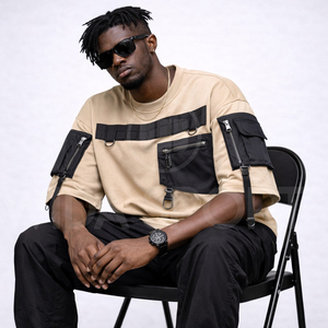 T-shirt long homme tendance, style streetwear, avec poches cargo tactiques surdimensionnées, sérigraphié, respirant et à séchage rapide – Grande Vente - Product Image 6