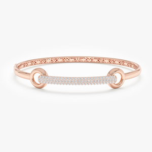 กำไลข้อมือแบบวงกลมและแบบแท่งเชื่อมต่อกัน ดีไซน์ทันสมัย ทองคำแท้ 10K 14K 18K ประดับเพชรเพฟ 0.36 กะรัต เพฟเพชรเพาะเลี้ยงในห้องปฏิบัติการ - Product Image 1