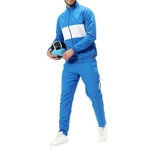 Men's Blue <b>White</b> Color Blocking <b>Tracksuit</b> Full Length Regular Fit With Side Pockets Zipper Closure Sporty Autumn Style - Product Image 3