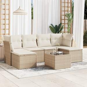 Ensemble de salon de jardin en rotin beige 7 pièces, mobilier d'extérieur résistant aux UV, design contemporain pour usage extérieur - Product Image 1