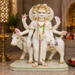 Premium White Marble Lord Dattatreya Statue with Kamadhenu Cow | Handcrafted Marble Murti for Temple by MALIYAS Jaipur - Product Image 3