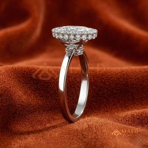Elegant 925 Sterling <b>Silver</b> Oval Cut Halo Diamond Engagement <b>Ring</b> with Classic <b>Solitaire</b> Band for Women - Product Image 2