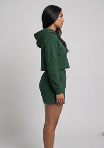 Women Crop Hoodie Shorts Set /Ladies Long Sleeve Crop Winter Jogger Sweat Shorts Set / Women Mid Drawstring Waist Shorts Set - Product Image 3