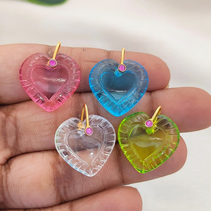 Lapis Lazuli Heart Carving Pendant 20mm Heart Shape Handmade Lapis Lazuli Carved Charms Gold Plated Pendant For Jewelry Supplier - Product Image 5