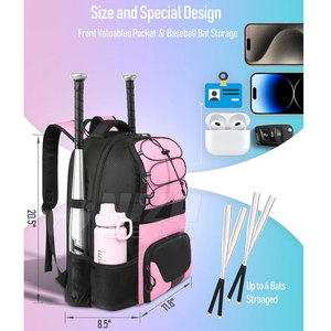 Sac à dos de baseball pour rangement de 4 battes, hauteur 20,5 pouces, en nylon durable et écologique, sac de sport décontracté unisexe en polyester - Product Image 1