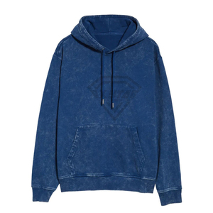 Hoodie Homme Bleu Délavé Personnalisé en Coton Streetwear Oversize Épaules Tombantes Vierge Molleton Lourd Vintage Fabricant - Product Image 1