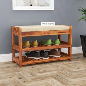 Saleem inernational Solid Wood 2 Level <b>Shoe</b> Rack Juta Chhpal Rack Size 70x30x45 CM l Teak Finish - Product Image 1