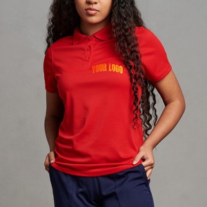 Camiseta Polo Básica de Moda para Mujer al por Mayor, de Poliéster Suave y Algodón, Manga Corta, Estampado por Transferencia Térmica, Color Sólido, Transpirable - Product Image 4