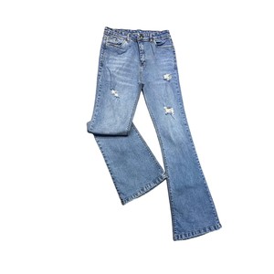 Pantalones de Jogger Con parte inferior de campana de mezclilla azul claro Vintage de marca personalizada para mujer, moda de moda, detalles desgastados, lavado XL de verano - Product Image 3