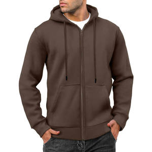 Sudadera con capucha para hombre con logotipo personalizado, de forro polar grueso, con cremallera completa, corte ajustado, estilo casual, color liso, ropa urbana. - Product Image 5
