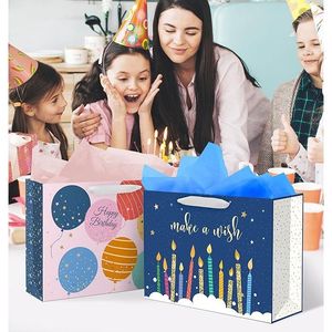 Confezione da 4 Sacchetti Regalo di Carta Extra Large per Compleanno con Manici e Carta Velina per Regali di Compleanno - Product Image 2