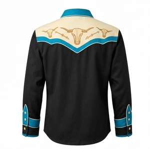 Camisa Vaquera Occidental Unisex de Manga Larga con Botones, Bordada, Estilo Rodeo, Vintage, Casual, Corte Ajustado, Ribete en Contraste, Personalizada OEM - Product Image 3