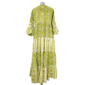 Vestido largo de algodón con estampado floral para mujer, corte relajado, manga 3/4, estilo bohemio, vestido de algodón con estampado a mano, cuello redondo, vestido informal - Product Image 2