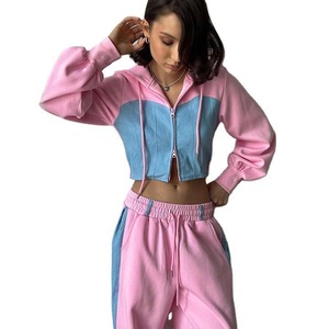 Ensemble de survêtements d'hiver personnalisés : Hauts courts zippés et pantalons de jogging 100 % coton, style streetwear - Product Image 1