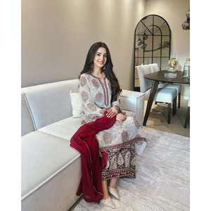 Salwar Kameez de Seda de Diseño PD-Aarohi con Hermosa Dupatta, Conjunto de Fiesta con Top y Pantalones Plazzo Blancos, Talla M, Look Elegante - Product Image 3