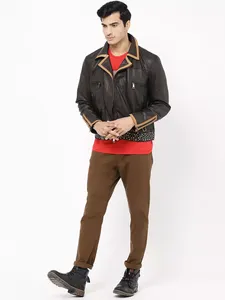 AMERICAN TRENCH CLOTHING Custom Fashion Street Wear Retro Black Leather Waterproof <b>Safari</b> <b>Jacket</b> <b>Men</b> Loose Fit Crew Neck Casual - Product Image 2
