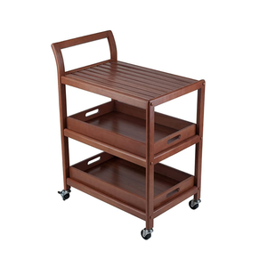 Modern Solid Teak Wood <b>Serving</b> <b>Trolley</b> Rolling Cart Home Kitchen Restaurant Cafe Furniture - Product Image 2