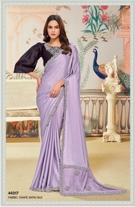 Satin and Georegette Silk <b>Saree</b>-Ethnic Traditional Indian Wear - Product Image 4
