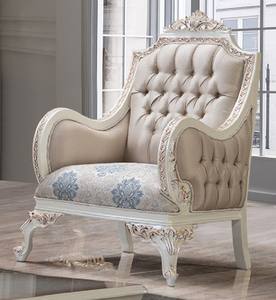 Ensemble de meubles de salon en bois massif de style royal de luxe, canapé en tissu champagne antique pour villa - Product Image 2