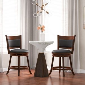 Set of 2 Swivel Bar <b>Stools</b> with 20 Inch Wider <b>Cushioned</b> Seat - Product Image 3