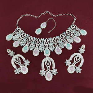 Classic Crystal Stone Necklace Set <b>for</b> <b>Women</b> Elegant Geometric Sparkling Jewelry Matching Earrings <b>for</b> Weddings Parties - Product Image 2