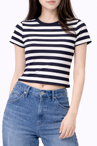 Camiseta de Mujer Casual con Cuello Redondo, Corte Ajustado, Transpirable, con Rayas, Impresión Serigráfica, Alta Calidad de Algodón, Secado Rápido - Product Image 2