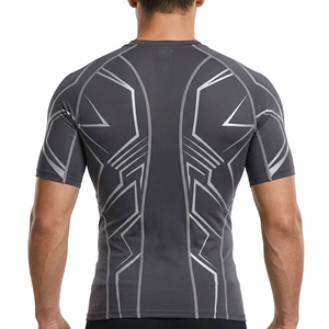 T-shirt de compression à manches courtes pour homme style Bape – Vêtement de sport géométrique pour l'entraînement et le fitness - Product Image 2