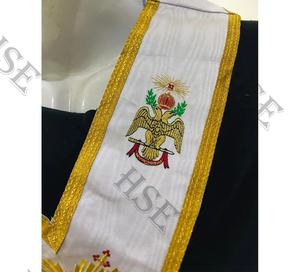 DELANTAL DE RITO ESCOCÉS DE 33 GRADO CON PUÑOS Y COLLAR BORDADO DE ORO ALAS DE ABAJO - Product Image 5