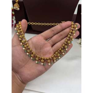 Indian Ethnic Artificial <b>Jewellery</b>-Sharvari South Temple Delicate <b>Gold</b> Plated Bridal Necklace & Earring <b>Set</b> - Product Image 2