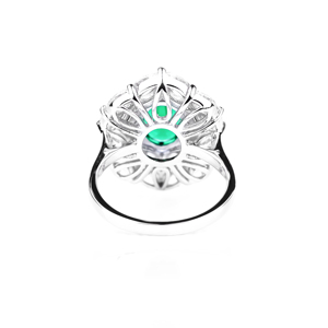 Women's 18K <b>Gold</b> Emerald Cut Green Gemstone <b>Cocktail</b> <b>Ring</b> Flower Design Pave Diamond Halo Luxury Engagement Jewelry - Product Image 4