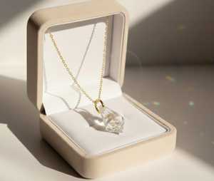 Natural Crystal Dainty Bohemia <b>Pendant</b> Necklace Gold Plated Customizable Finish 24mm Wholesale April <b>Birthstone</b> Jewelry Gift - Product Image 4