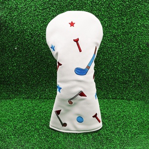 White PU Leather <b>Golf</b> Headcover with Embroidered Stars Tees and Clubs Pattern Durable Printed Design for Driver or Irons - Product Image 1