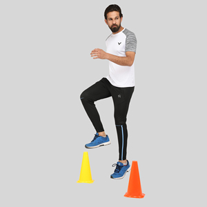 Pantalon de survêtement sport bleu quatre directions avec bande latérale, logo personnalisable, impression HD, délavage coloré, 100 % polyester, séchage rapide, tailles homme M/L/XL - Product Image 5